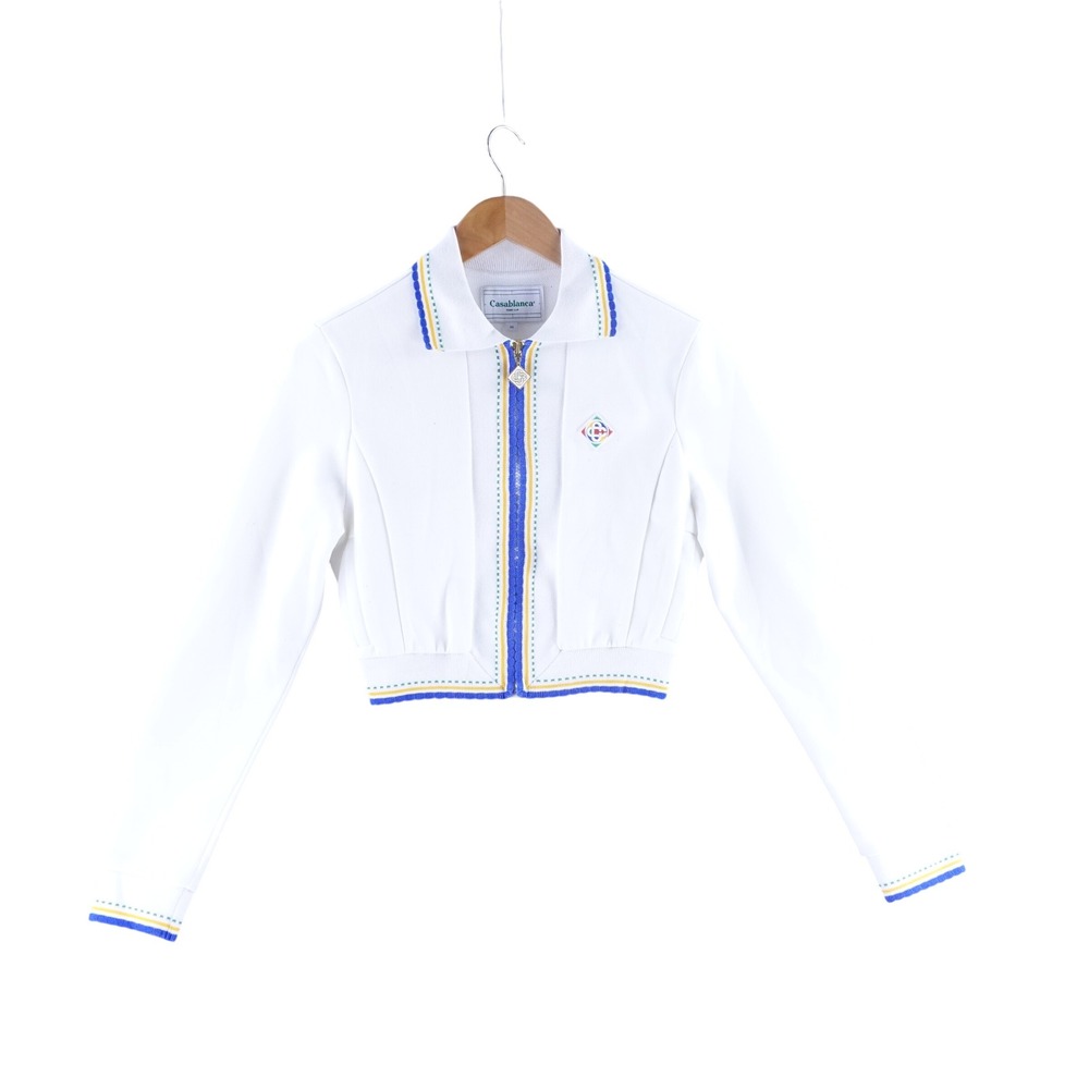 Casablanca Tennis Club Womens XS White Cropped Zip Up Track Jacket